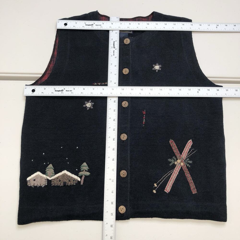 WoolRich Women's Sz L Black Embroidered Sleeveless 100% Wool Vest Cottagecore - Picture 3 of 7